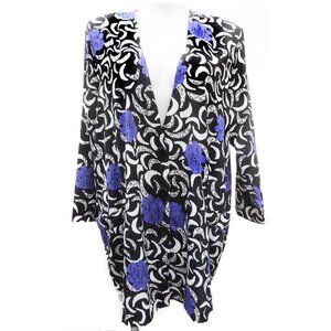 Tabby PLUS Size 3X/4X Purple Floral Artsy Button 3/4 Sleeve Tunic Blouse Top